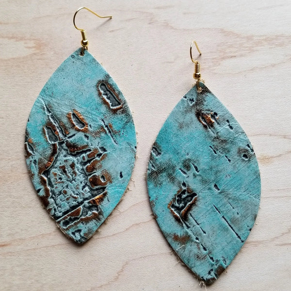 **Leather Oval Earrings in Turquoise Metallic 222L