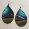 **Leather Teardrop Earrings in Blue Navajo 223z