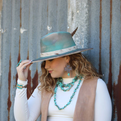 **Copper Cross Earrings w/ Blue Turquoise Chunks 220o