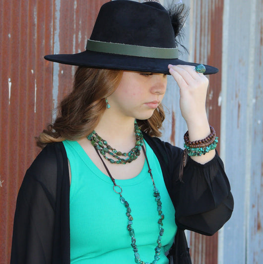 **Triple Strand Natural Turquoise & Wood Collar Necklace 250m