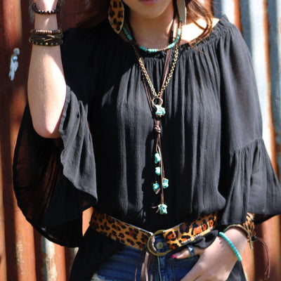 **Blue Turquoise, Wood and Copper Beads Necklace 230g