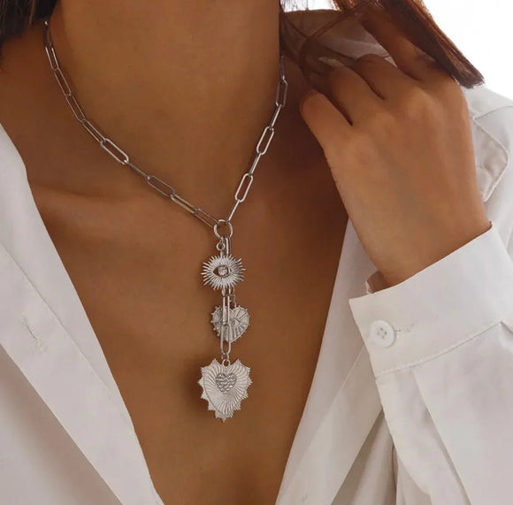 Colar Coração com Pontas Radiante Olho Grego Pendurado - Amor