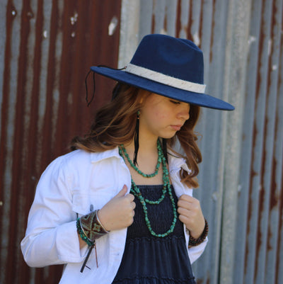 Turquoise Drop Earrings with Leather Tassel - Black, 206g