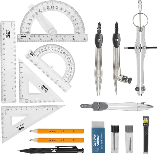 Juego de 15 Piezas de Geometría Mr. Pen: Herramientas Esenciales para Precisión - Tekeno