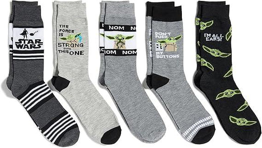Set de 5 pares de medias para hombre Star Wars – The Mandalorian, estilo crew, talla única, diseño original para fans - Tekeno