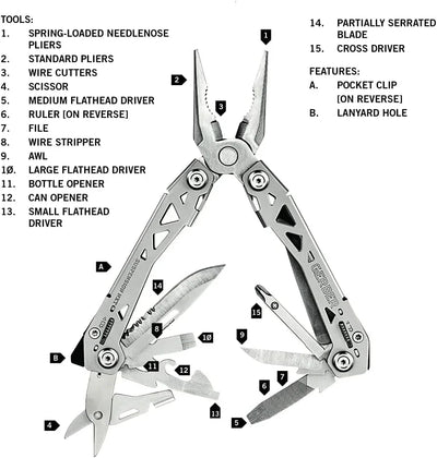 Gerber Gear Suspension-NXT 15-in-1 EDC Multi tool with Pocket Knife, Needle Nose Pliers and Wire Stripper Tools, Gifts for Men, Survival and Camping Gear, Stainless Steel - Tekeno