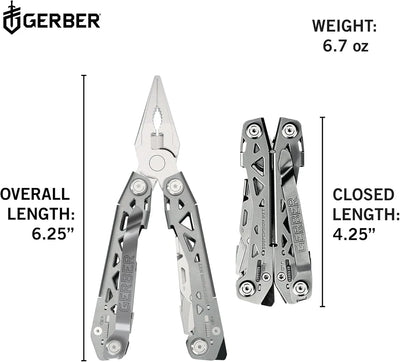 Gerber Gear Suspension-NXT 15-in-1 EDC Multi tool with Pocket Knife, Needle Nose Pliers and Wire Stripper Tools, Gifts for Men, Survival and Camping Gear, Stainless Steel - Tekeno