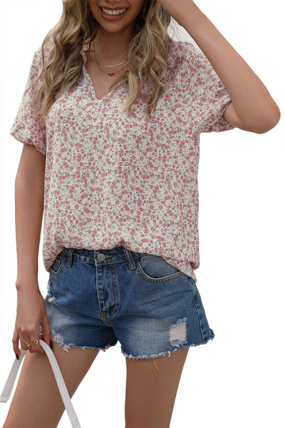 Camisa Suelta Casual con Estampado Floral Pequeño y Cuello en V - Image 18