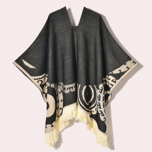 Poncho Denim Estilo Western con Flecos - Abrigo Cálido Unisex para Exteriores - Image 91