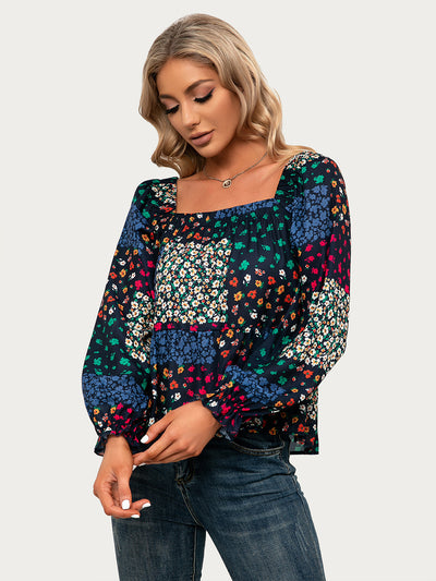 Blusa Casual con Cuello Cuadrado, Mangas Volantes y Flores Pequeñas - Image 16