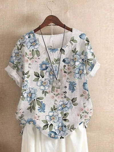 Camiseta Suelta de Manga Corta con Estampado Retro para Mujer - Image 37