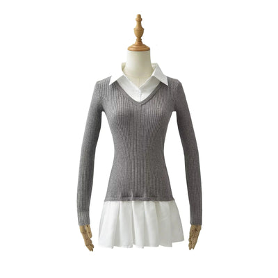 Suéter Preppy Falso Dos Piezas para Otoño e Invierno - Image 9