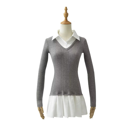 Suéter Preppy Falso Dos Piezas para Otoño e Invierno - Image 9