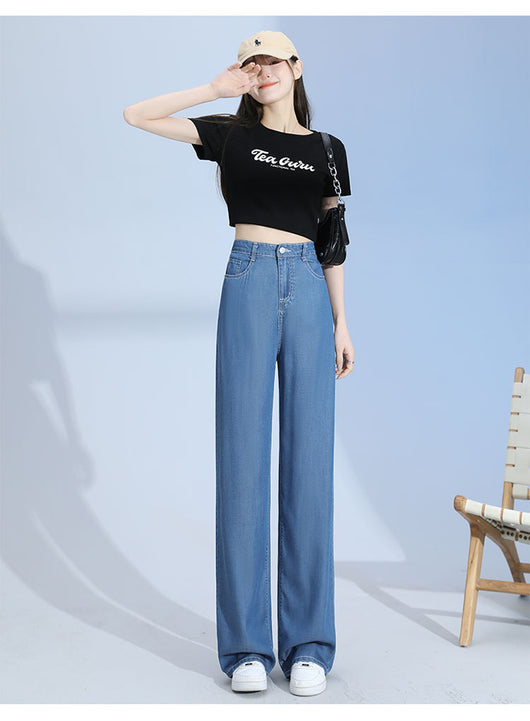 Pantalones Lyocell Rectos Cintura Alta Efecto Seda Pierna Ancha - Image 39