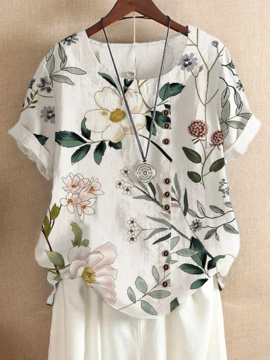 Camiseta Suelta de Manga Corta con Estampado Retro para Mujer - Image 24