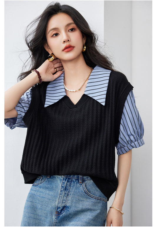 Blusa Esbeltecedora de Dos Piezas con Rayas y Mangas Puff - Image 15