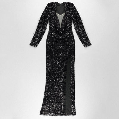 Vestido de Fiesta Vintage Elegante con Abertura Lateral y Manga Larga - Image 8