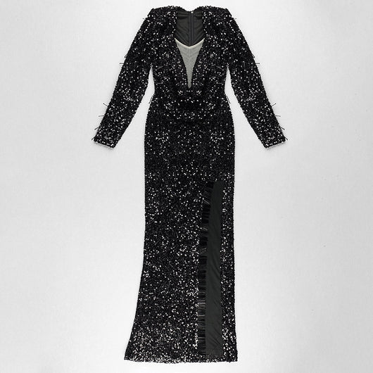 Vestido de Fiesta Vintage Elegante con Abertura Lateral y Manga Larga - Image 8