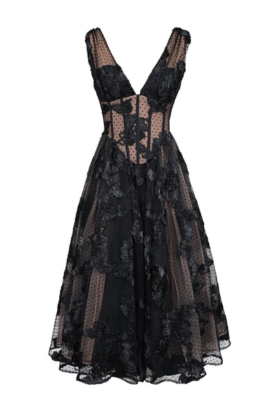 Vestido de Noche Elegante Negro Escote en V Profundo Malla - Image 11