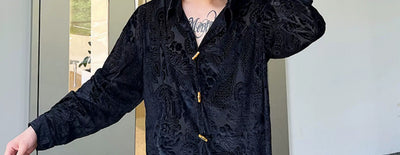 Camisa Hombre Terciopelo Jacquard con Botones de Asta de Vaca - Image 15