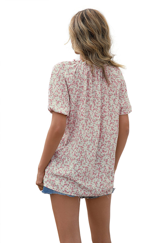 Camisa Suelta Casual con Estampado Floral Pequeño y Cuello en V - Image 19