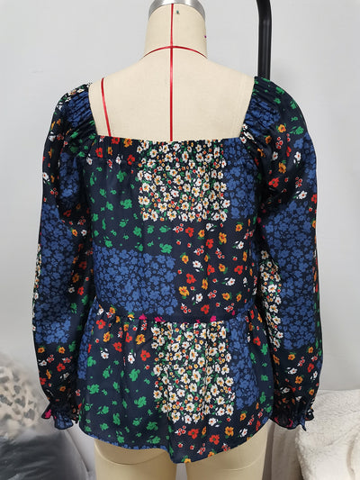 Blusa Casual con Cuello Cuadrado, Mangas Volantes y Flores Pequeñas - Image 19