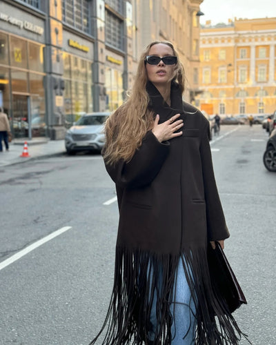 Abrigo de Lana con Flecos para Mujer - Estilo Urbano - Image 20