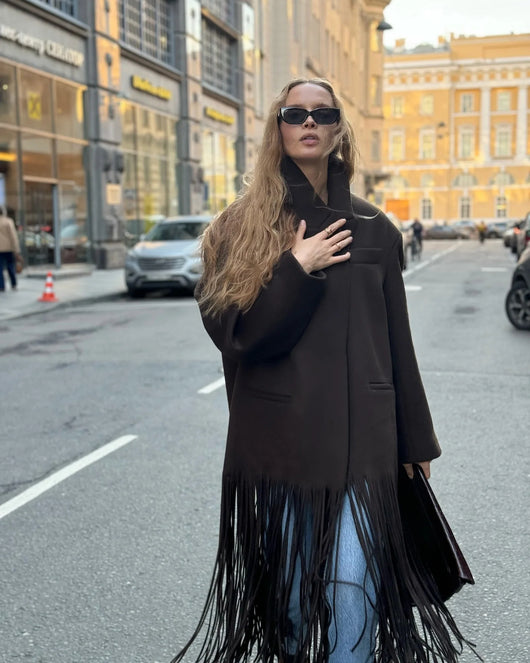 Abrigo de Lana con Flecos para Mujer - Estilo Urbano - Image 20
