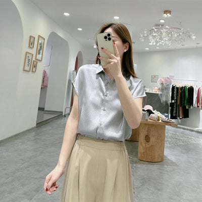 Camisa de Satén Perla con Cuello Invertido Abotonadura Simple - Image 78