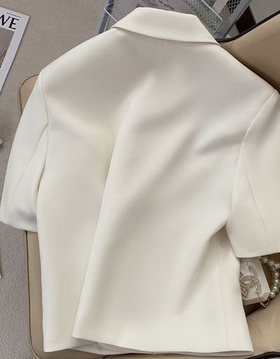 Blazer Ejecutivo Blanco Crema de Manga Corta para Mujer - Image 16