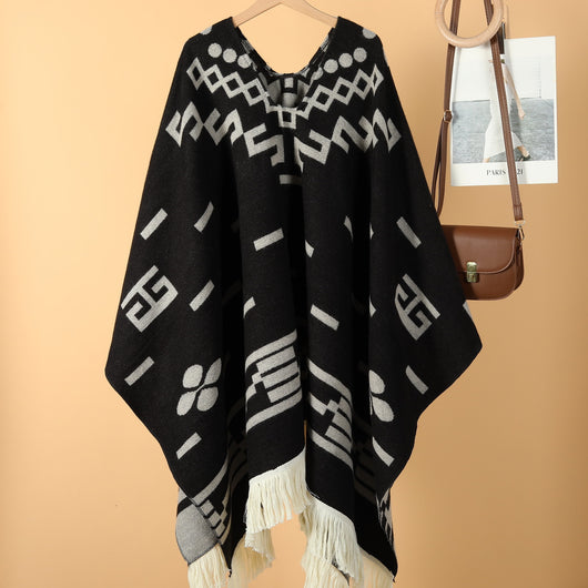 Poncho Denim Estilo Western con Flecos - Abrigo Cálido Unisex para Exteriores - Image 67