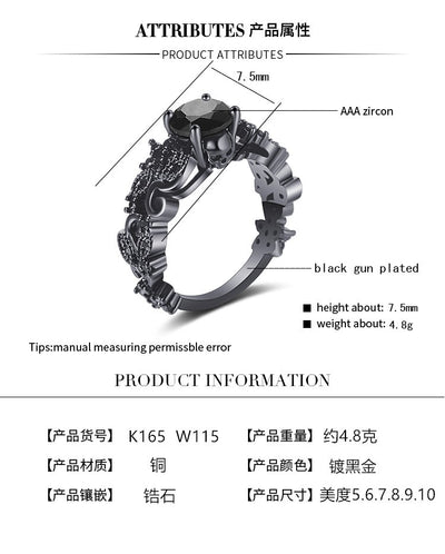 Anillo Punk Chapado en Oro Negro con Circón Negro Incrustado - Image 7