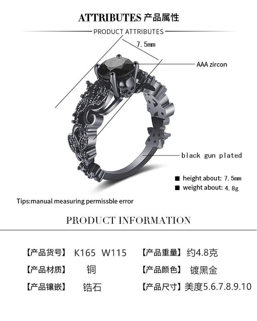 Anillo Punk Chapado en Oro Negro con Circón Negro Incrustado - Image 7