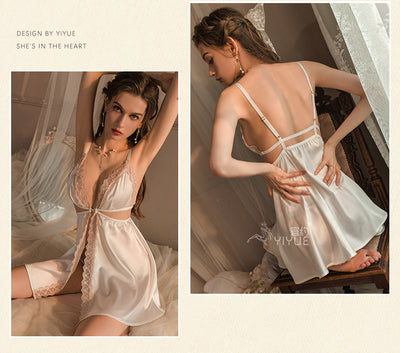 Pijama Femenino de Encaje con Escote Profundo y Abertura Frontal - Image 11