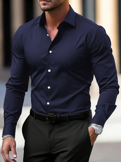 Camisa Social Casual Hombre Manga Larga Botones Color Sólido Vacaciones - Image 27