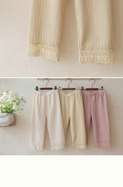 Pantalones Rectos de Punto Suave con Detalle de Encaje - Image 20