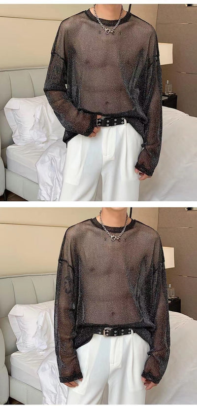 Blusa Mesh Transparente con Hombros Caídos y Mangas Largas - Image 21
