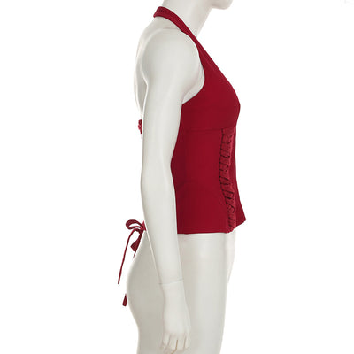 Top Halter Encaje Sexy Corto Anudado - Image 25