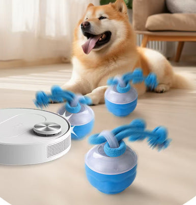 Blue pet toy with a spherical base and two knotted ropes, labeled as a "Second generation blue bird call" toy. - Image 14
