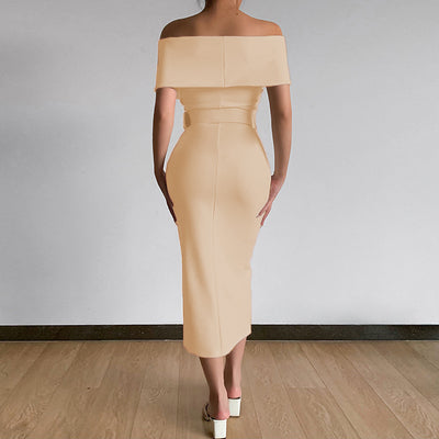 Falda Elegante con Hombro Descubierto y Abertura Lateral - Image 37