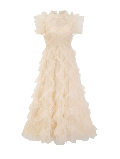 Vestido Elegante sin Mangas con Cuello Tortuga y Falda Tableada Bordada - Image 31