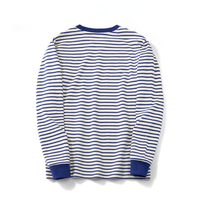 Camiseta Casual de Algodón a Rayas Clásica Cuello Redondo Manga Larga para Hombre - Image 25