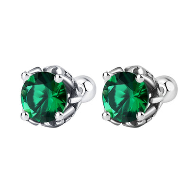 Aretes de Plata Esterlina S925 con Circón Esmeralda y Cierre de Tornillo - Image 9