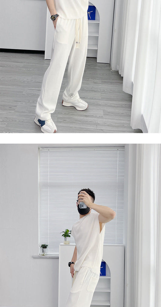 Traje Casual de Seda Helada para Hombre - Pantalón Corto y Playera de Manga Corta - Image 12