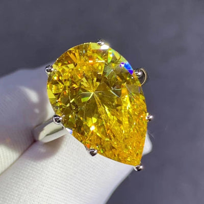Anillo de Diamante Talla Gota en Circón Amarillo de Alto Carbono - Image 7