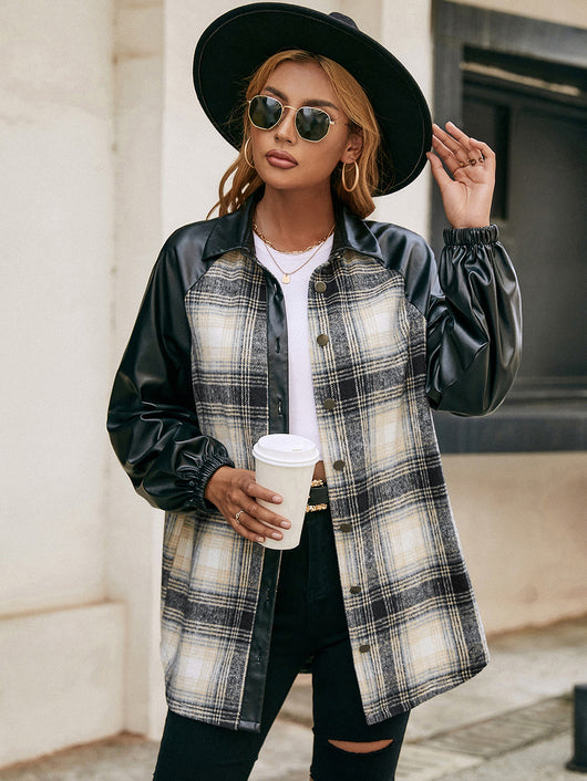 Chaqueta Casual de Cuadros con Paneles Sueltos y Bolsillos Dobles - Image 15