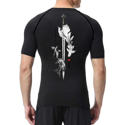 Playera de Compresión Estampado Espada Manga Corta Verano Hombre - Image 36