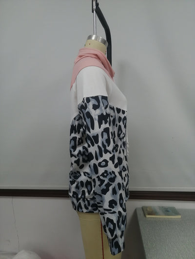 Sudadera con Capucha Patchwork Estampado Leopardo y Contraste de Colores para Mujer - Image 14