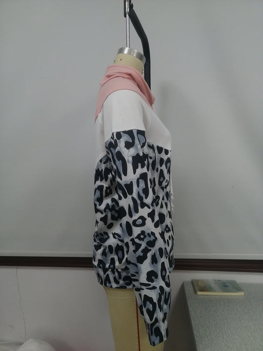 Sudadera con Capucha Patchwork Estampado Leopardo y Contraste de Colores para Mujer - Image 14