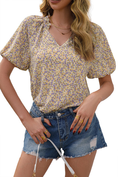 Camisa Suelta Casual con Estampado Floral Pequeño y Cuello en V - Image 28